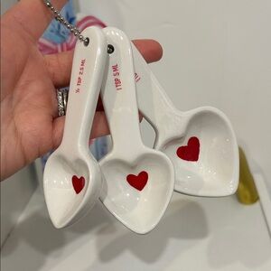 Ceramic White Measuring Spoons with Red Heart Accents